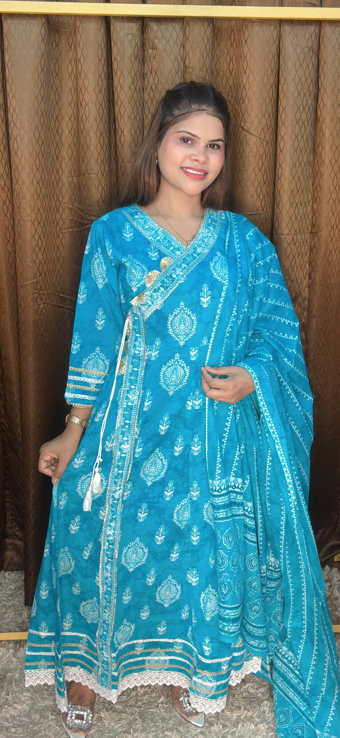 Pure Cotton Angrakha Anarkali Suit Set