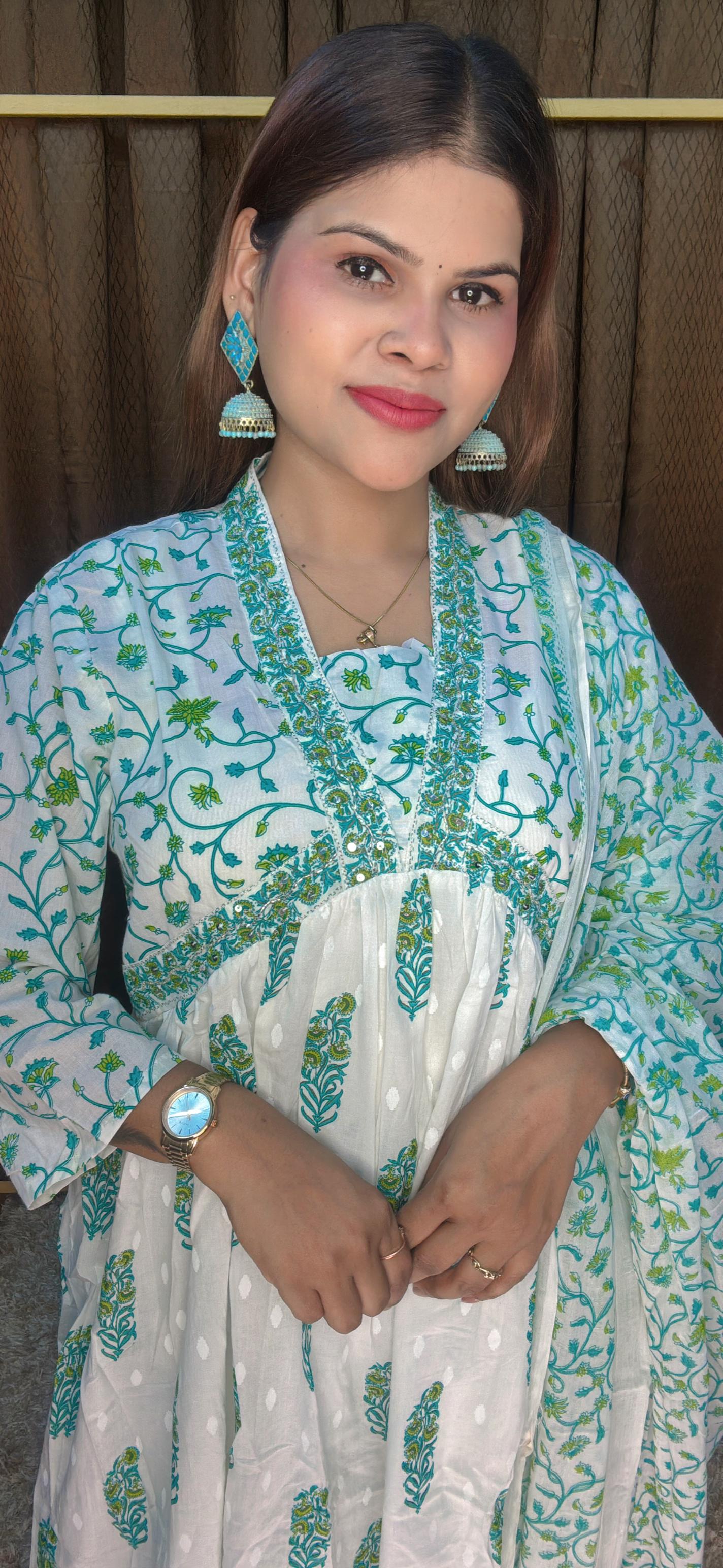 V Neck Alia Cut Anarkali Suit Set
