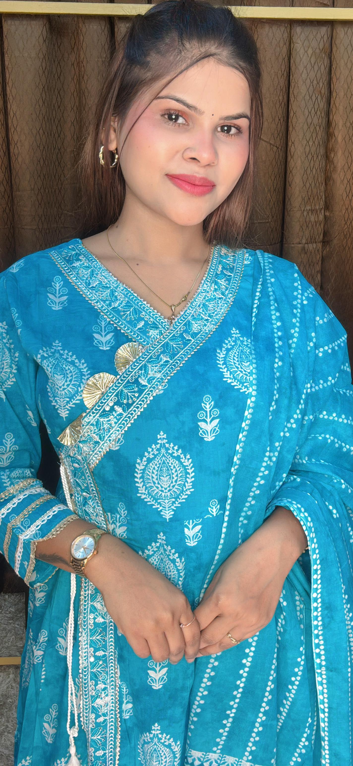 Pure Cotton Angrakha Anarkali Suit Set