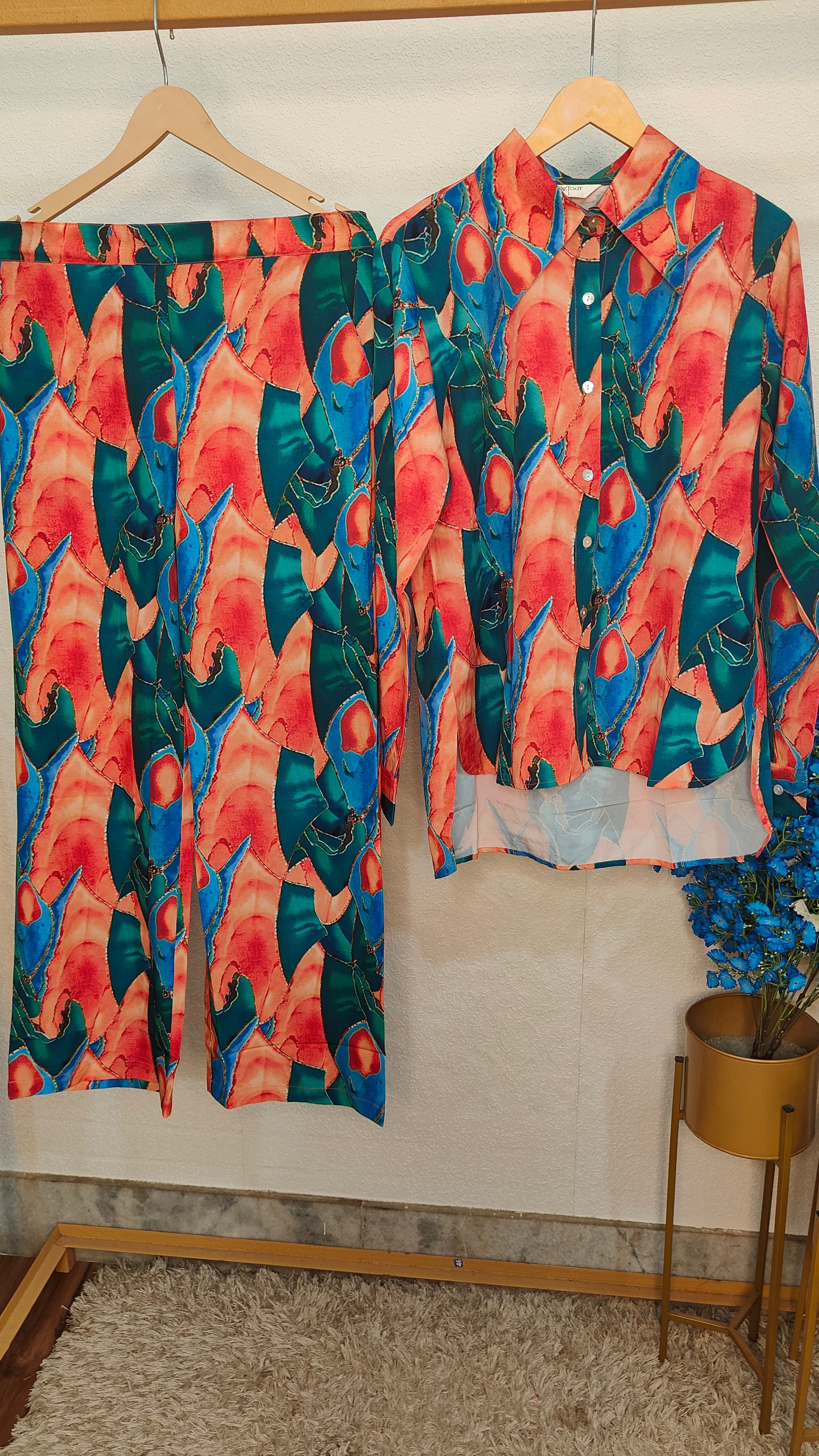 Marble Printed Crape Fabric Cord Set