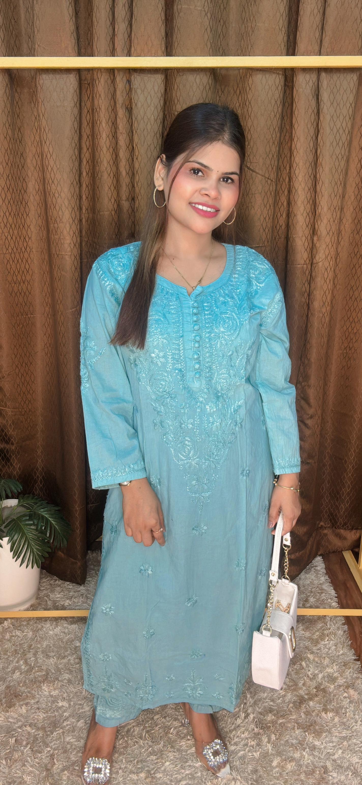 Chickenkaari Thread Work Pure Cotton Kurti Cord Set