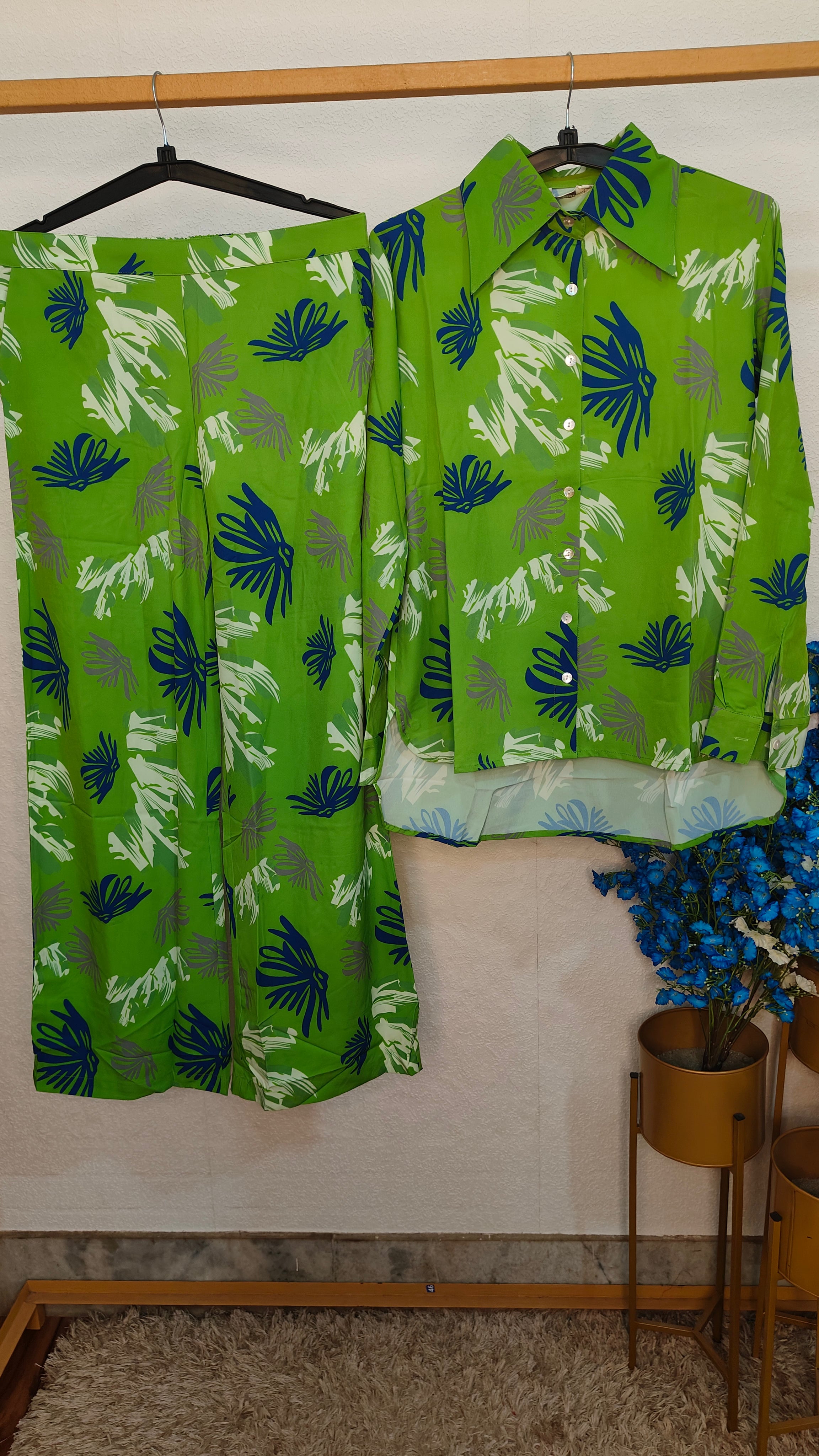 Leaf Digital Printed Crape Fabric Cord Set