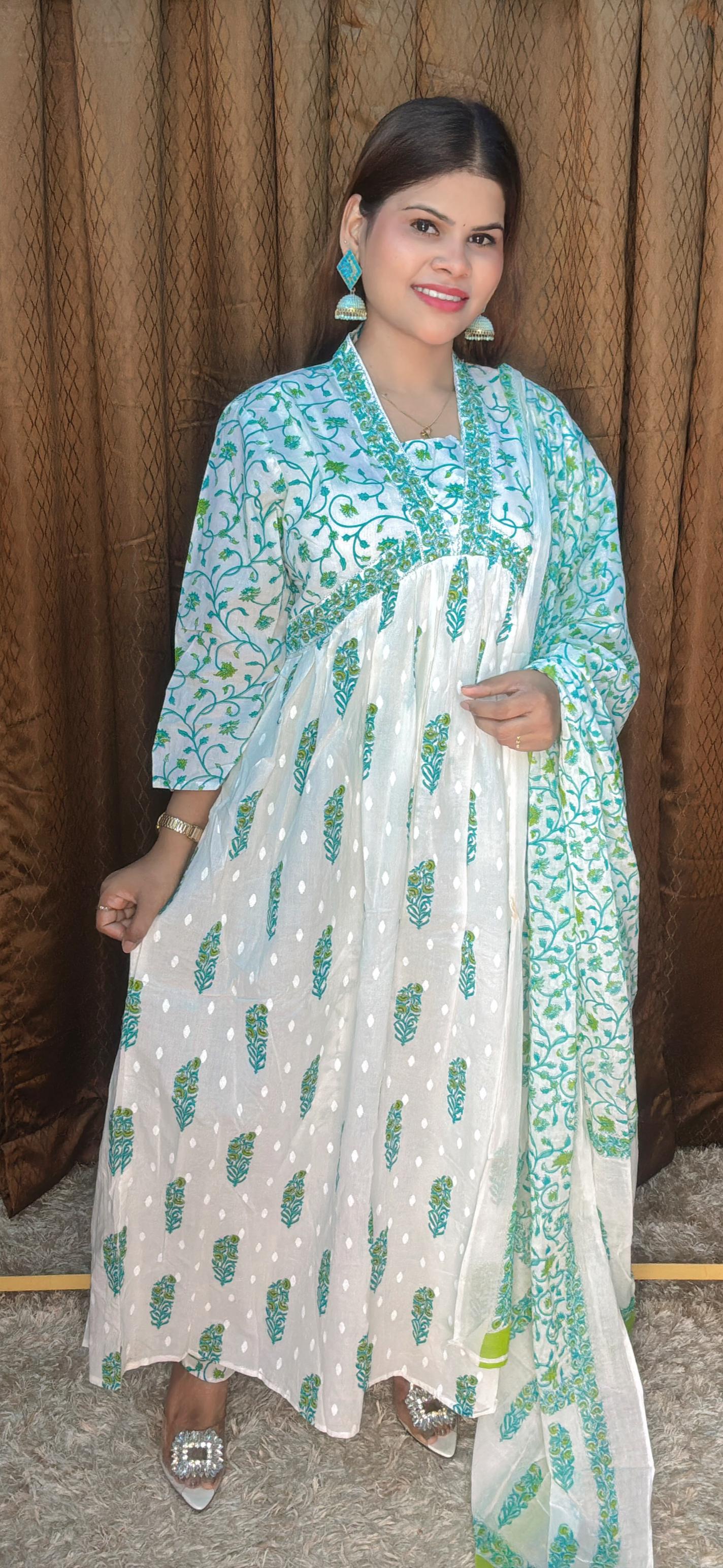 V Neck Alia Cut Anarkali Suit Set