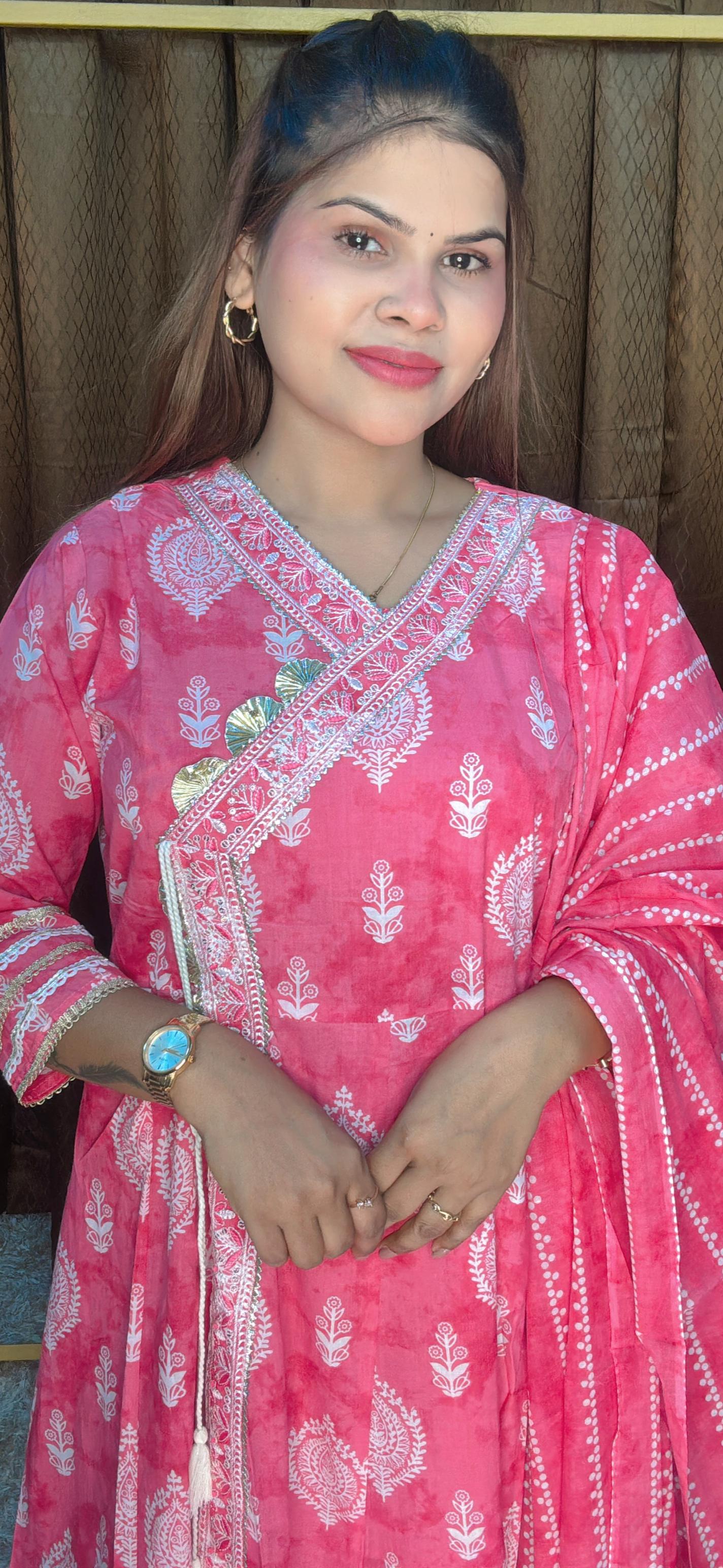 Pure Cotton Angrakha Anarkali Suit Set